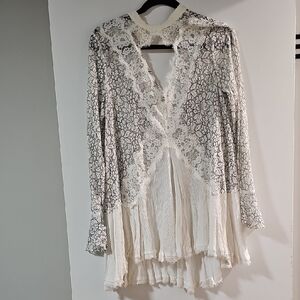 Free People White Lace Detail Top